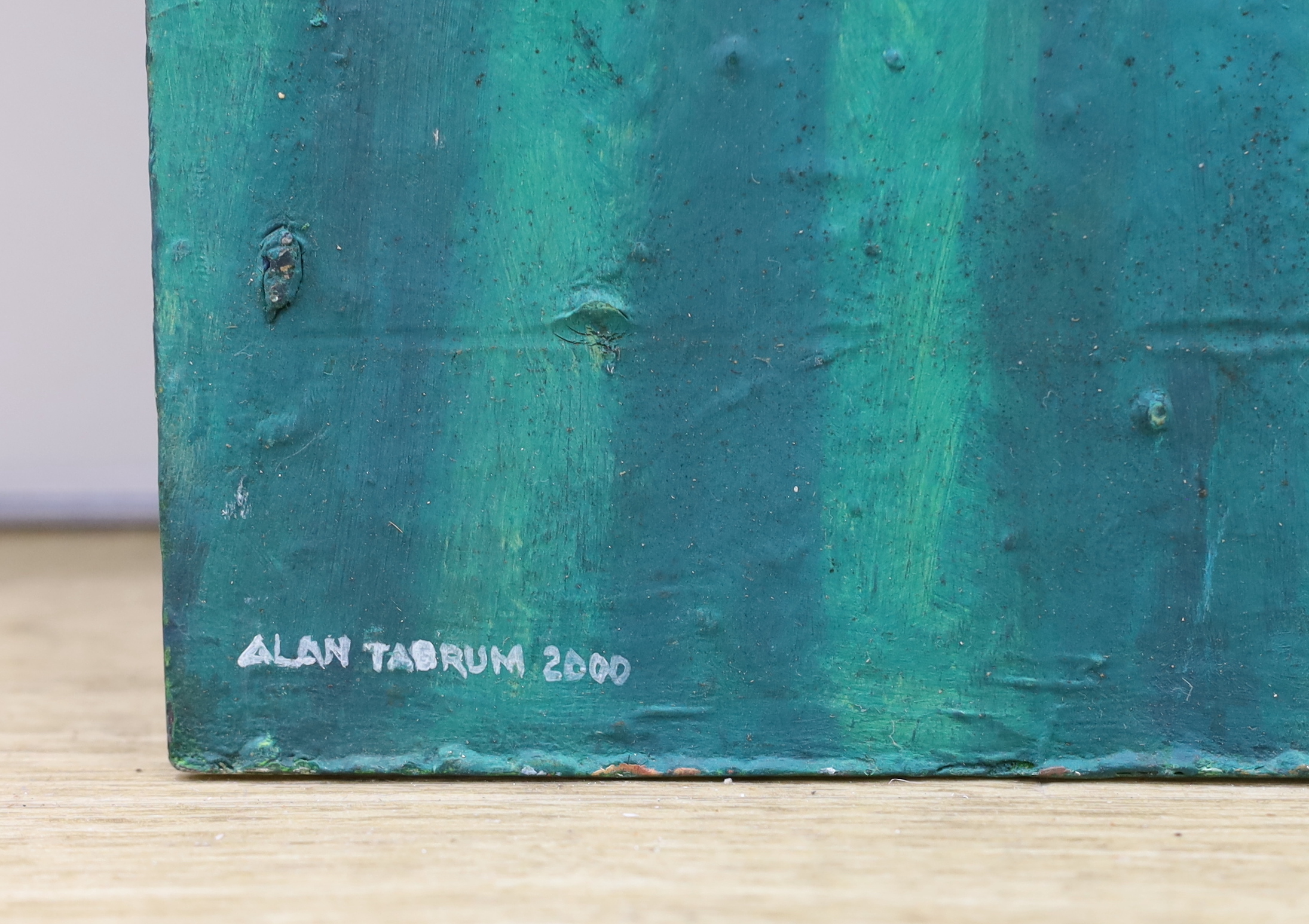 Alan Tabrum (20th. C), oil on board, Nude sunbathing, signed and dated 2000, inscribed label verso, 56 x 40cm, unframed